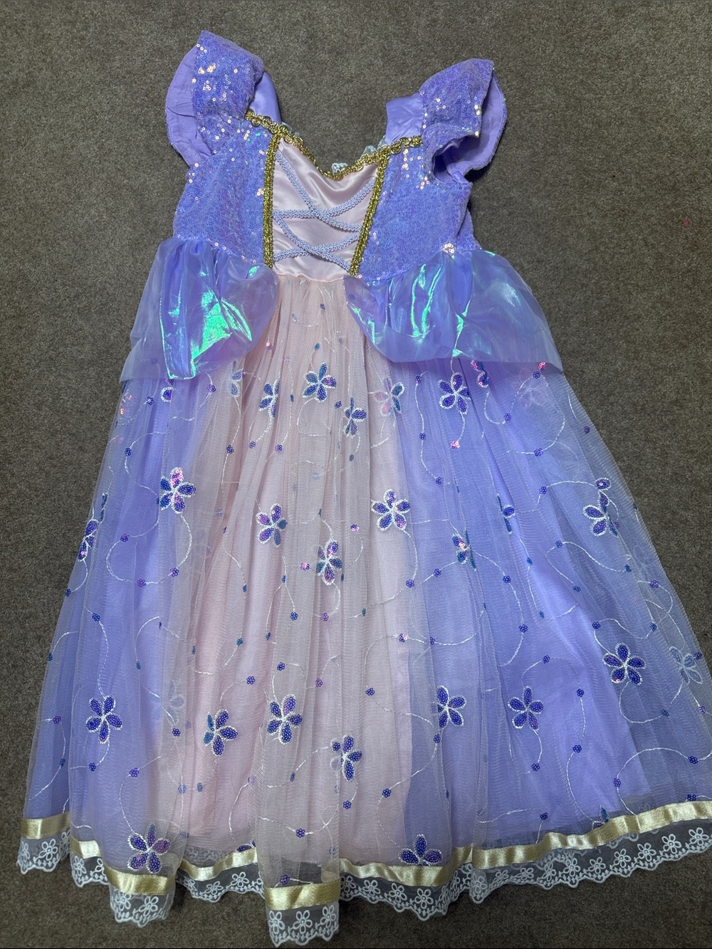 Purple and Pink Floral Tulle Princess Costume Dress for Kids